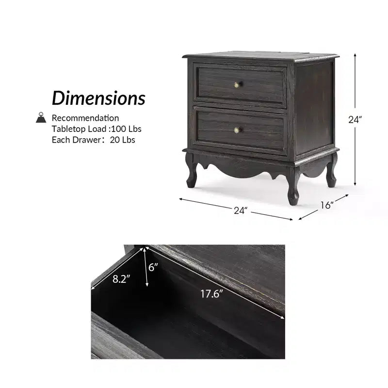 Table d'appoint Fallah 24 po de hauteur à 2 tiroirs avec station de charge | KARAT HOME-BLEU