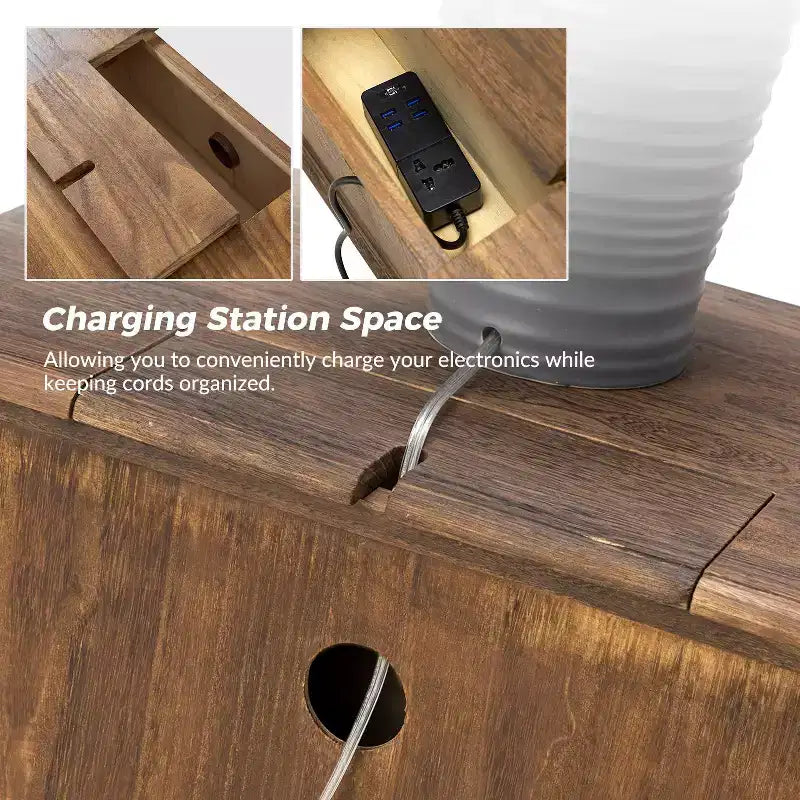 Table d'appoint Fallah 24 po de hauteur à 2 tiroirs avec station de charge | KARAT HOME-BLEU