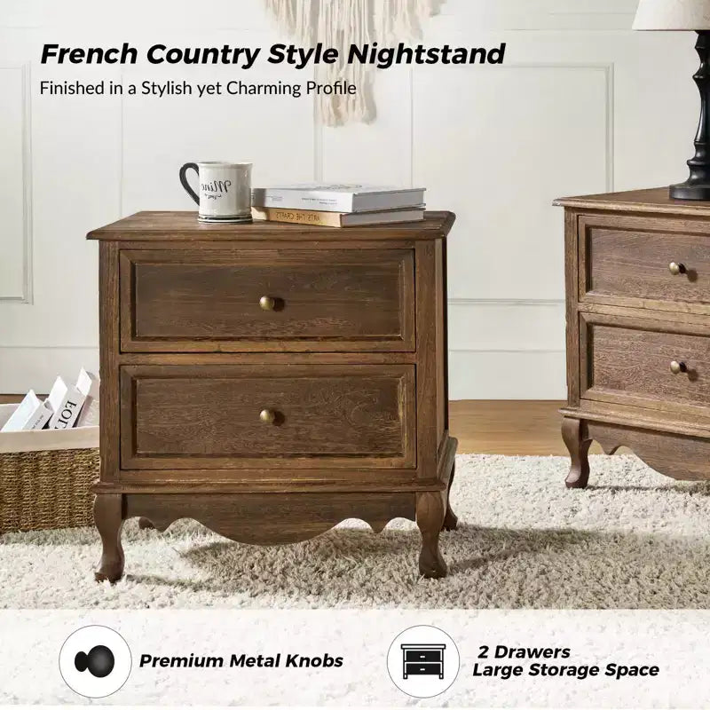 Table d'appoint Fallah 24 po de hauteur à 2 tiroirs avec station de charge | KARAT HOME-BLEU