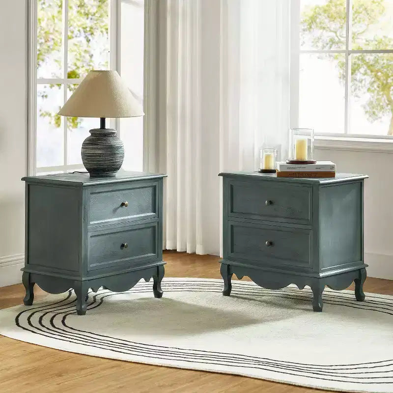 Table d'appoint Fallah 24 po de hauteur à 2 tiroirs avec station de charge | KARAT HOME-BLEU