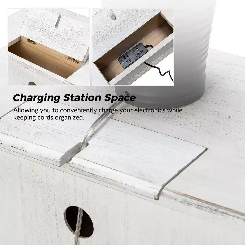 Table d'appoint Fallah 24 po de hauteur à 2 tiroirs avec station de charge | KARAT HOME-BLEU