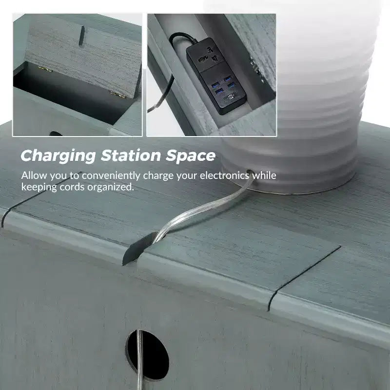Table d'appoint Fallah 24 po de hauteur à 2 tiroirs avec station de charge | KARAT HOME-BLEU