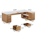 MAYEERTY Bureau de direction en forme de L de 85,8 po, bureau d'ordinateur de bureau avec tiroirs de classement