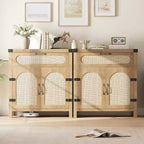 Buffet de ferme en rotin avec tiroir – Meuble de rangement et bar à café en bois de style bohème pour cuisine, salle à manger et couloir de salon