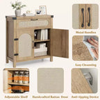 Buffet de ferme en rotin avec tiroir – Meuble de rangement et bar à café en bois de style bohème pour cuisine, salle à manger et couloir de salon