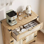 Buffet de ferme en rotin avec tiroir – Meuble de rangement et bar à café en bois de style bohème pour cuisine, salle à manger et couloir de salon
