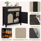 Buffet de ferme en rotin avec tiroir – Meuble de rangement et bar à café en bois de style bohème pour cuisine, salle à manger et couloir de salon