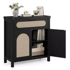 Buffet de ferme en rotin avec tiroir – Meuble de rangement et bar à café en bois de style bohème pour cuisine, salle à manger et couloir de salon