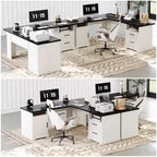 Besiost Bureau d'angle en L avec station de recharge, Bureau d'angle avec classeur