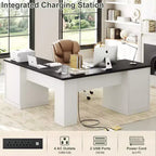 Besiost Bureau d'angle en L avec station de recharge, Bureau d'angle avec classeur