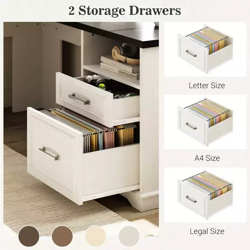 Besiost Bureau d'angle en L avec station de recharge, Bureau d'angle avec classeur