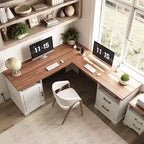 Besiost Bureau d'angle en L avec station de recharge, Bureau d'angle avec classeur
