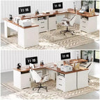 Besiost Bureau d'angle en L avec station de recharge, Bureau d'angle avec classeur