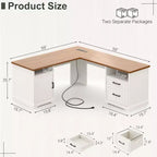 Besiost Bureau d'angle en L avec station de recharge, Bureau d'angle avec classeur