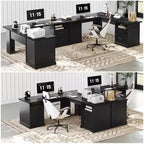 Besiost Bureau d'angle en L avec station de recharge, Bureau d'angle avec classeur