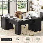 Besiost Bureau d'angle en L avec station de recharge, Bureau d'angle avec classeur
