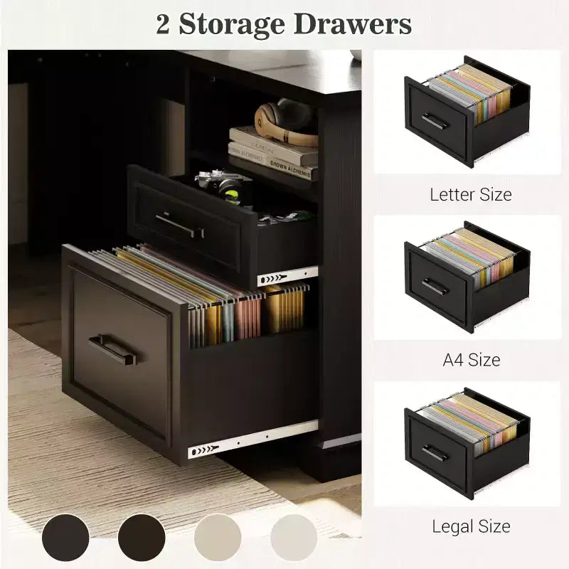 Besiost Bureau d'angle en L avec station de recharge, Bureau d'angle avec classeur