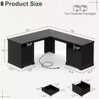 Besiost Bureau d'angle en L avec station de recharge, Bureau d'angle avec classeur