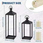 Ensemble de 2 lanternes noires en métal LED sans flamme pour l'extérieur/l'intérieur, pour porche, terrasse et décoration de Noël de ferme