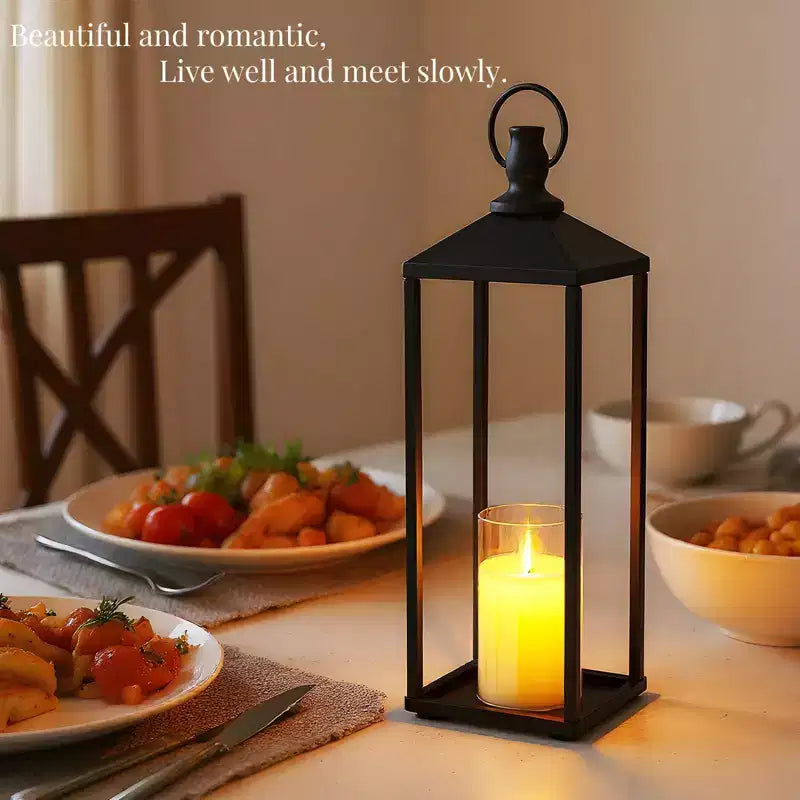 Ensemble de 2 lanternes noires en métal LED sans flamme pour l'extérieur/l'intérieur, pour porche, terrasse et décoration de Noël de ferme