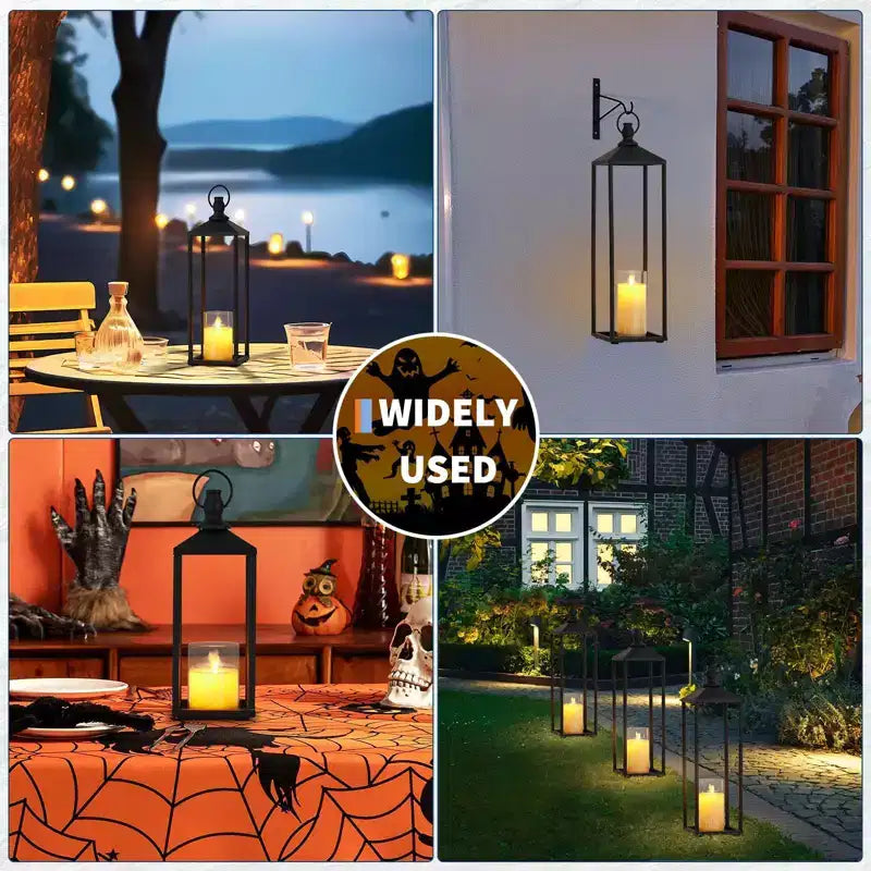 Ensemble de 2 lanternes noires en métal LED sans flamme pour l'extérieur/l'intérieur, pour porche, terrasse et décoration de Noël de ferme