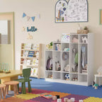 5-Section Classroom Coat Locker with 9 Cubbies & 10 Hooks, Daycare Storage Organizer for Kids, Nursery, Kindergarten, Home, Natural Wood