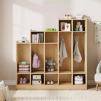 5-Section Classroom Coat Locker with 9 Cubbies & 10 Hooks, Daycare Storage Organizer for Kids, Nursery, Kindergarten, Home, Natural Wood