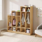 5-Section Classroom Coat Locker with 9 Cubbies & 10 Hooks, Daycare Storage Organizer for Kids, Nursery, Kindergarten, Home, Natural Wood