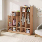 5-Section Classroom Coat Locker with 9 Cubbies & 10 Hooks, Daycare Storage Organizer for Kids, Nursery, Kindergarten, Home, Natural Wood