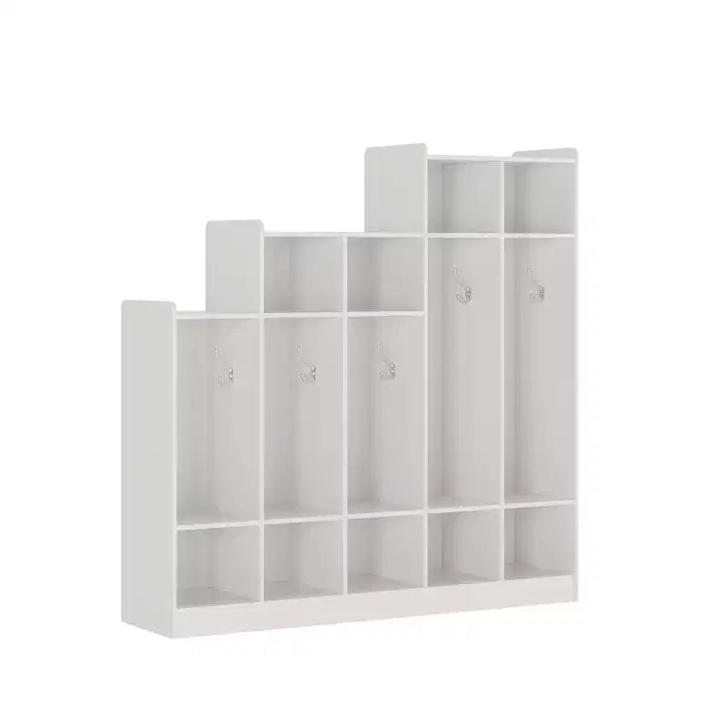 5-Section Classroom Coat Locker with 9 Cubbies & 10 Hooks, Daycare Storage Organizer for Kids, Nursery, Kindergarten, Home, Natural Wood