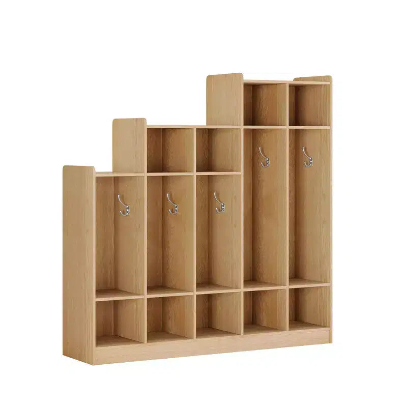 5-Section Classroom Coat Locker with 9 Cubbies & 10 Hooks, Daycare Storage Organizer for Kids, Nursery, Kindergarten, Home, Natural Wood
