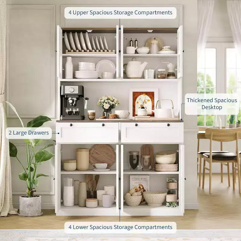 Grand garde-manger haut, Buffet de rangement avec support pour micro-ondes et tiroirs pour cuisine, salle à manger, salon