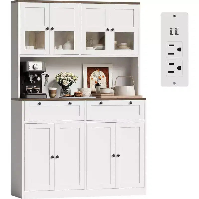 Grand garde-manger haut, Buffet de rangement avec support pour micro-ondes et tiroirs pour cuisine, salle à manger, salon