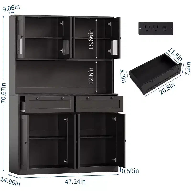 Grand garde-manger haut, Buffet de rangement avec support pour micro-ondes et tiroirs pour cuisine, salle à manger, salon