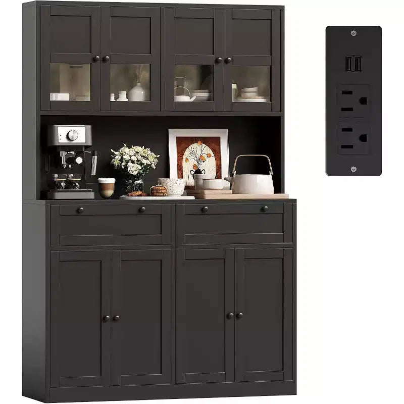 Grand garde-manger haut, Buffet de rangement avec support pour micro-ondes et tiroirs pour cuisine, salle à manger, salon