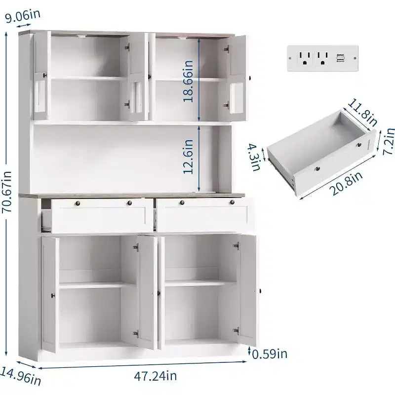 Grand garde-manger haut, Buffet de rangement avec support pour micro-ondes et tiroirs pour cuisine, salle à manger, salon