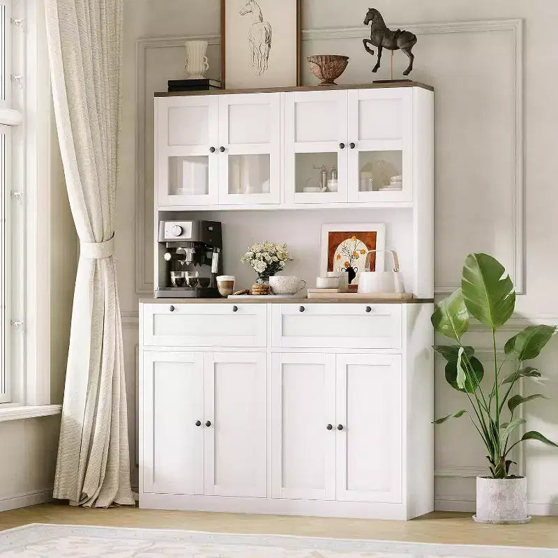 Grand garde-manger haut, Buffet de rangement avec support pour micro-ondes et tiroirs pour cuisine, salle à manger, salon