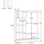 Lantine Free Standing Wood Closet Clothes Rack, Heavy Duty Garment Rack with Shelves for Bedroom, Wardrobe Organizer, 350 lb Capacity