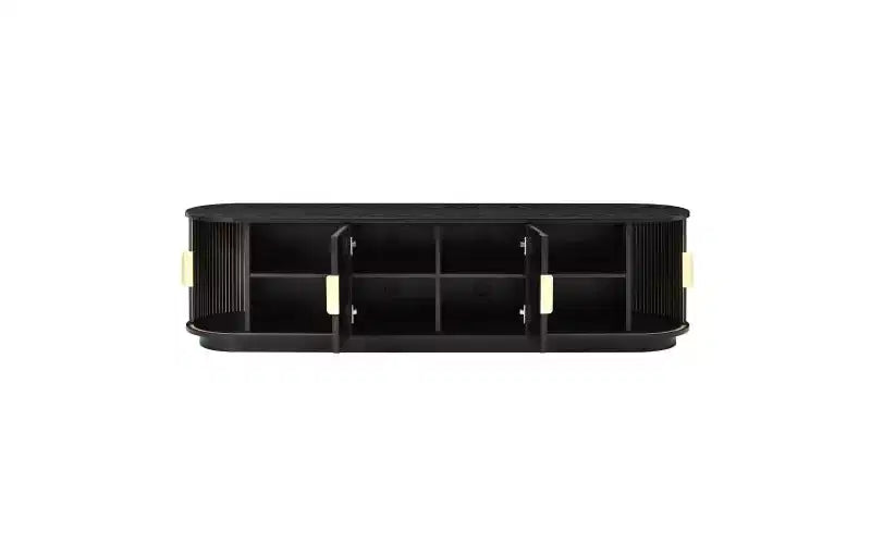 JVNOXK Meuble TV encastré en bois de style rustique de 168 cm avec poignées dorées, convient aux téléviseurs de 75 pouces et moins ; portes coulissantes à roulettes, noir