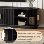 JVNOXK Meuble TV encastré en bois de style rustique de 168 cm avec poignées dorées, convient aux téléviseurs de 75 pouces et moins ; portes coulissantes à roulettes, noir