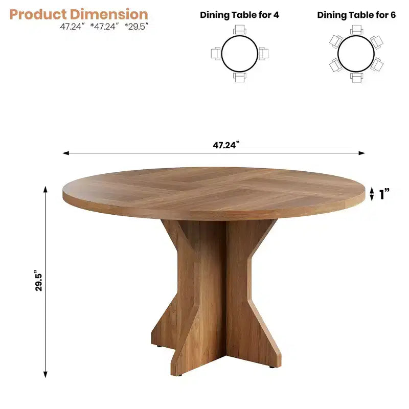 Round Dining Table for 4-6 People, 47 Wood Kitchen Dinner Table with Pedestal Base, Modern Circle Table for Living Room, Kitchen, No Chair