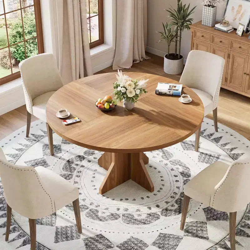 Round Dining Table for 4-6 People, 47 Wood Kitchen Dinner Table with Pedestal Base, Modern Circle Table for Living Room, Kitchen, No Chair