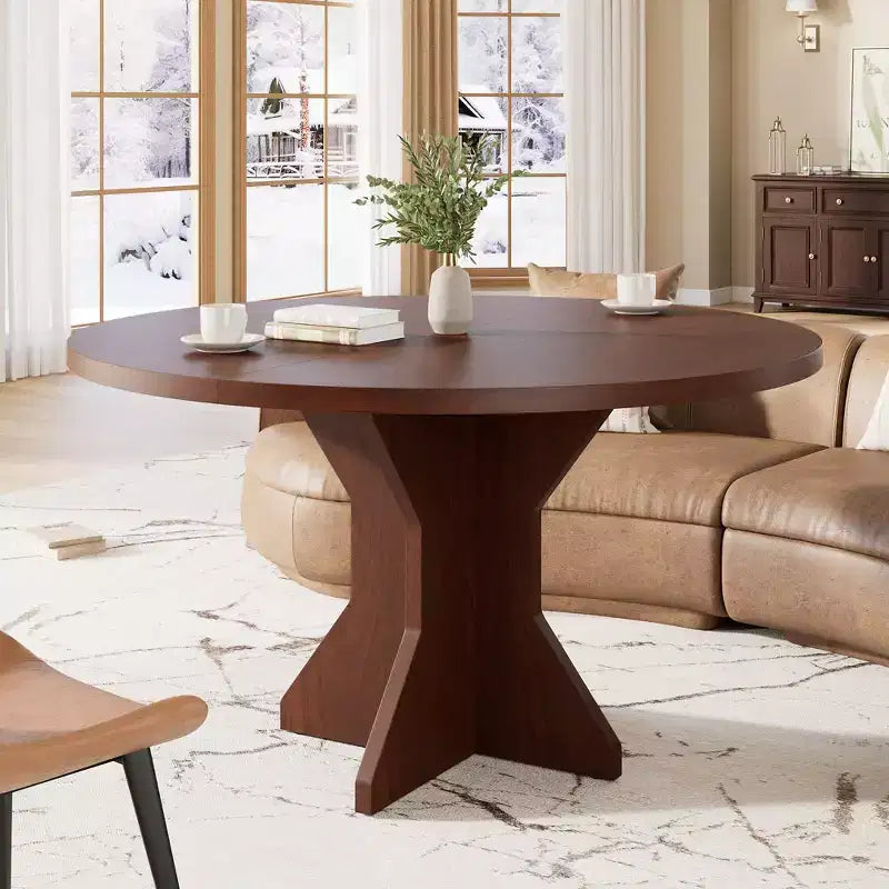 Round Dining Table for 4-6 People, 47 Wood Kitchen Dinner Table with Pedestal Base, Modern Circle Table for Living Room, Kitchen, No Chair