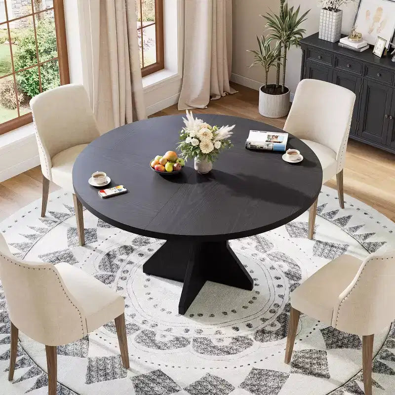 Round Dining Table for 4-6 People, 47 Wood Kitchen Dinner Table with Pedestal Base, Modern Circle Table for Living Room, Kitchen, No Chair