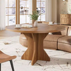 Round Dining Table for 4-6 People, 47 Wood Kitchen Dinner Table with Pedestal Base, Modern Circle Table for Living Room, Kitchen, No Chair