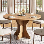 Round Dining Table for 4-6 People, 47 Wood Kitchen Dinner Table with Pedestal Base, Modern Circle Table for Living Room, Kitchen, No Chair