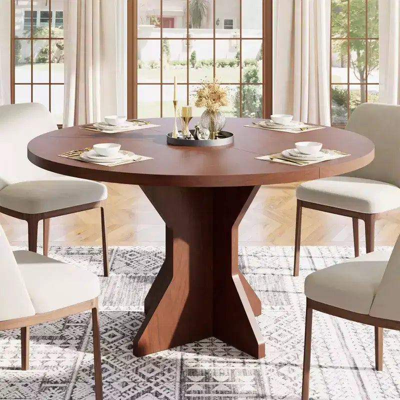 Round Dining Table for 4-6 People, 47 Wood Kitchen Dinner Table with Pedestal Base, Modern Circle Table for Living Room, Kitchen, No Chair