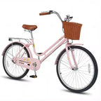 Vélo de ville Gymax Beach Cruiser 24 pouces avec selle réglable, panier tressé et porte-bagages arrière
