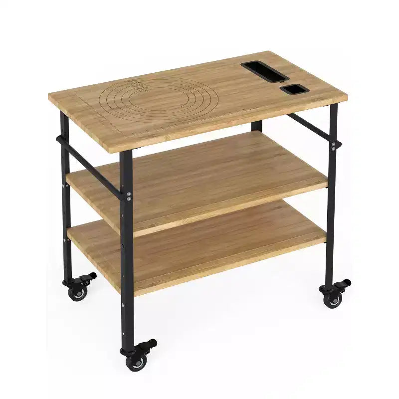 COZONY Height Adjustable 3-Shelf Pizza Table, Outdoor Grill Food Prep Table, Marked Pizza Sizes,660Lbs Capacity w/ Flexible Metal Wheels for Home
