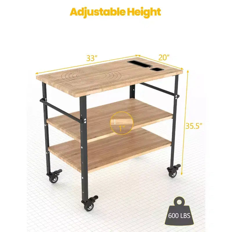 Table à pizza 3 étagères réglable en hauteur COZONY, table de préparation de nourriture pour barbecue extérieur, tailles de pizzas marquées, capacité de 300 kg avec roues métalliques flexibles pour la maison